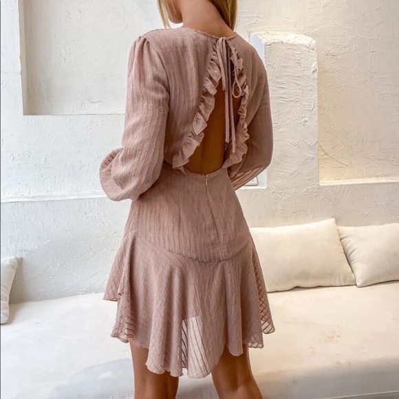 Dresses & Skirts - Ruffle open back long lantern sleeve dress